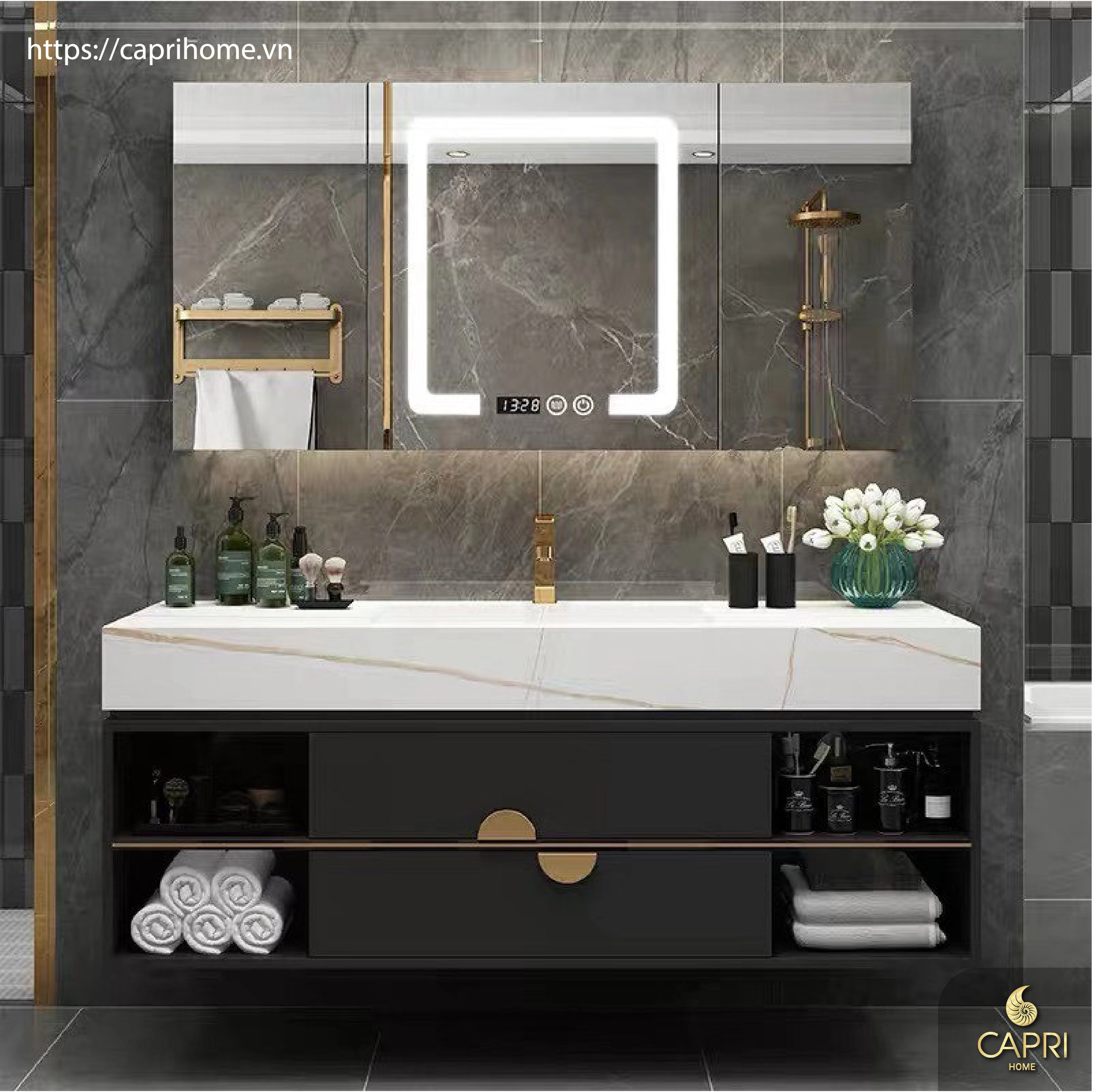 Nội Thất CAPRI HOME: "Tủ Lavabo Cao Cấp CAPRI - RCC004"